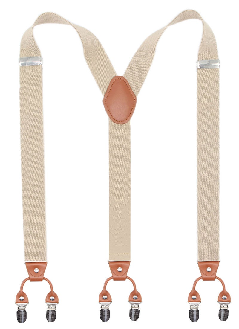 Bioterti Menâ€™s Y-Shaped Heavy Duty Suspenders â€“ 6 Metal Clips, Elastic Straps (Khaki) - Image 1
